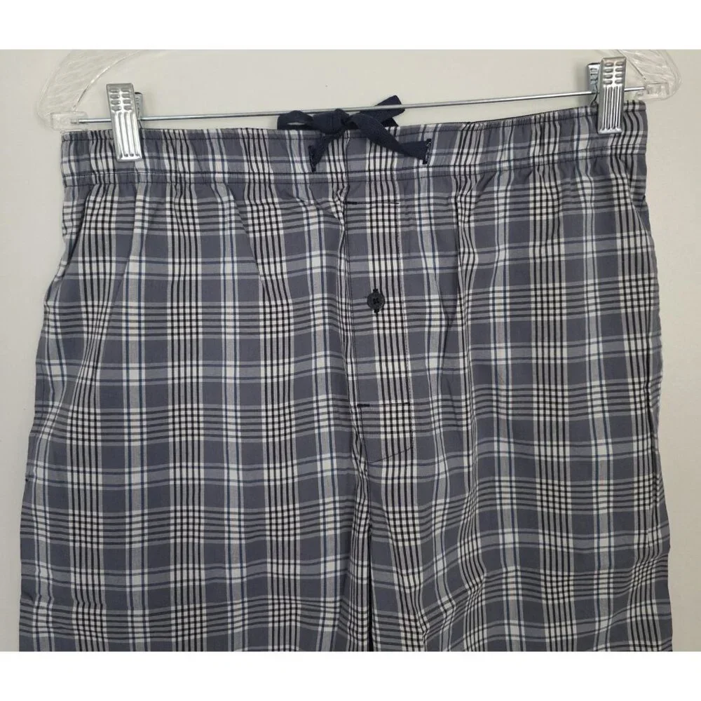Hanes Woven Sleep Shorts Blue Plaid‎ Stretch Drawstring Mens Medium NEW NWOT